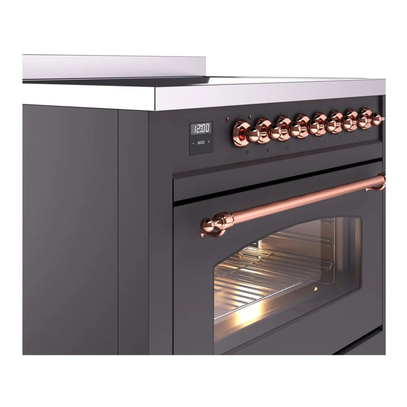 ILVE Nostalgie II 36" Induction Freestanding Range in Graphite Matte with Copper Trim, UPI366NMPMGP