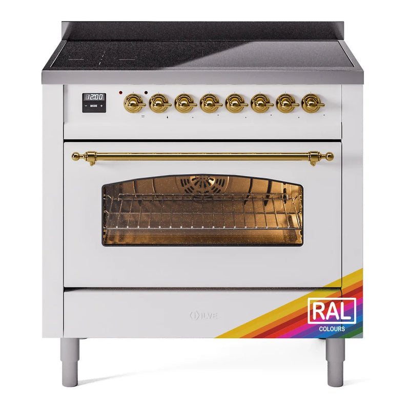 ILVE Nostalgie II 36" Induction Freestanding Range in RAL Color with Brass Trim, UPI366NMPRAG