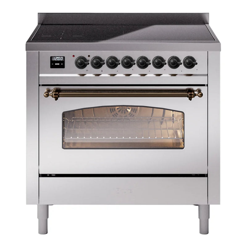 ILVE Nostalgie II 36" Induction Freestanding Range in Stainless Steel with Burnished Trim, UPI366NMPSSB