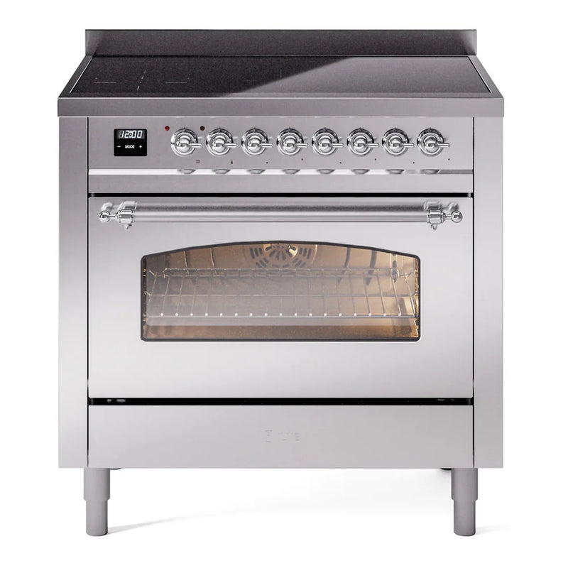ILVE Nostalgie II 36" Induction Freestanding Range in Stainless Steel with Chrome Trim, UPI366NMPSSC