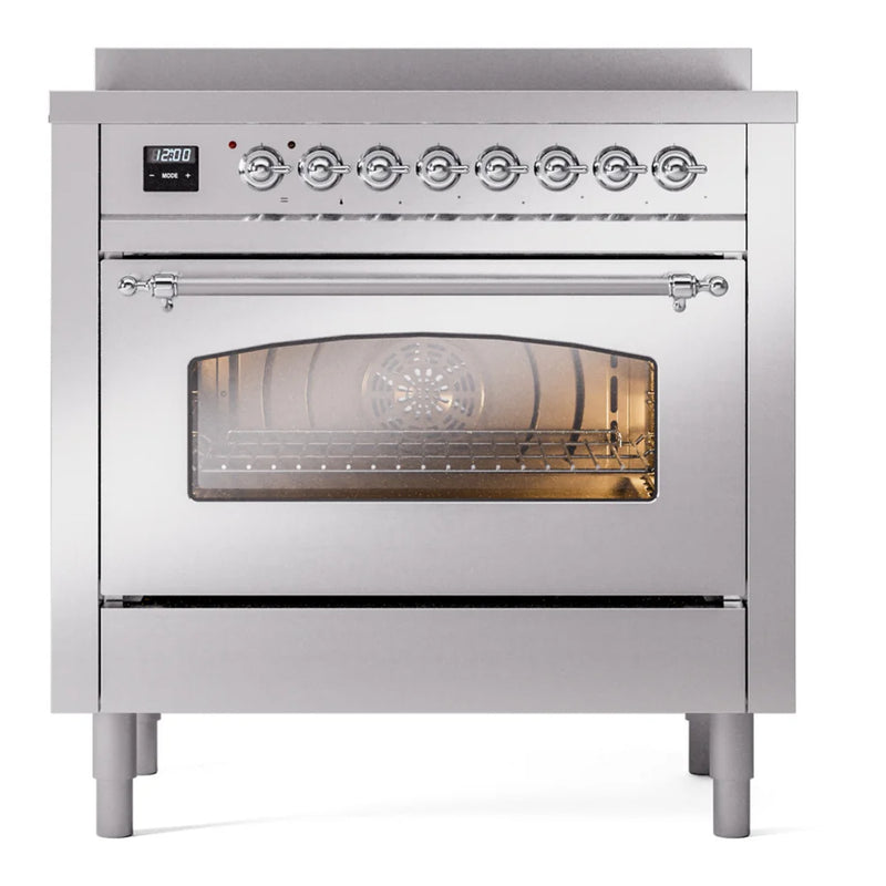 ILVE Nostalgie II 36" Induction Freestanding Range in Stainless Steel with Chrome Trim, UPI366NMPSSC