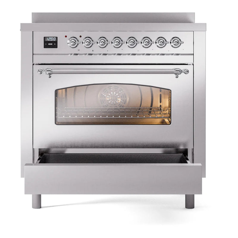 ILVE Nostalgie II 36" Induction Freestanding Range in Stainless Steel with Chrome Trim, UPI366NMPSSC