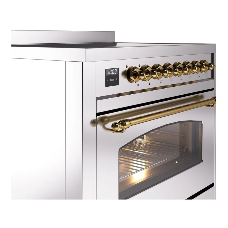 ILVE Nostalgie II 36" Induction Freestanding Range in Stainless Steel with Brass Trim, UPI366NMPSSG