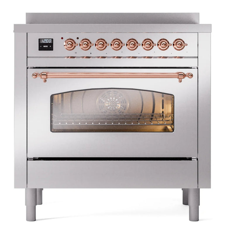 ILVE Nostalgie II 36" Induction Freestanding Range in Stainless Steel with Copper Trim, UPI366NMPSSP