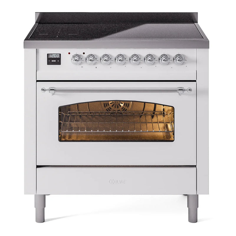 ILVE Nostalgie II 36" Induction Freestanding Range in White with Chrome Trim, UPI366NMPWHC