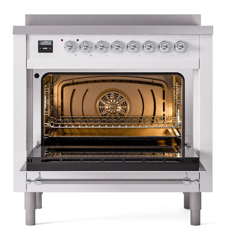 ILVE Nostalgie II 36" Induction Freestanding Range in White with Chrome Trim, UPI366NMPWHC