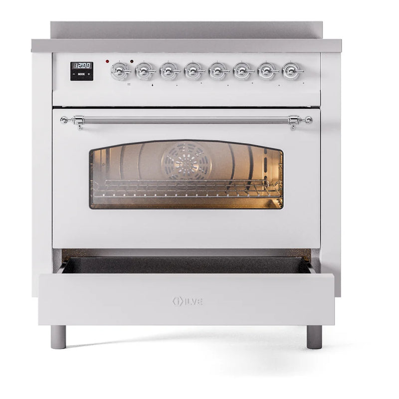 ILVE Nostalgie II 36" Induction Freestanding Range in White with Chrome Trim, UPI366NMPWHC
