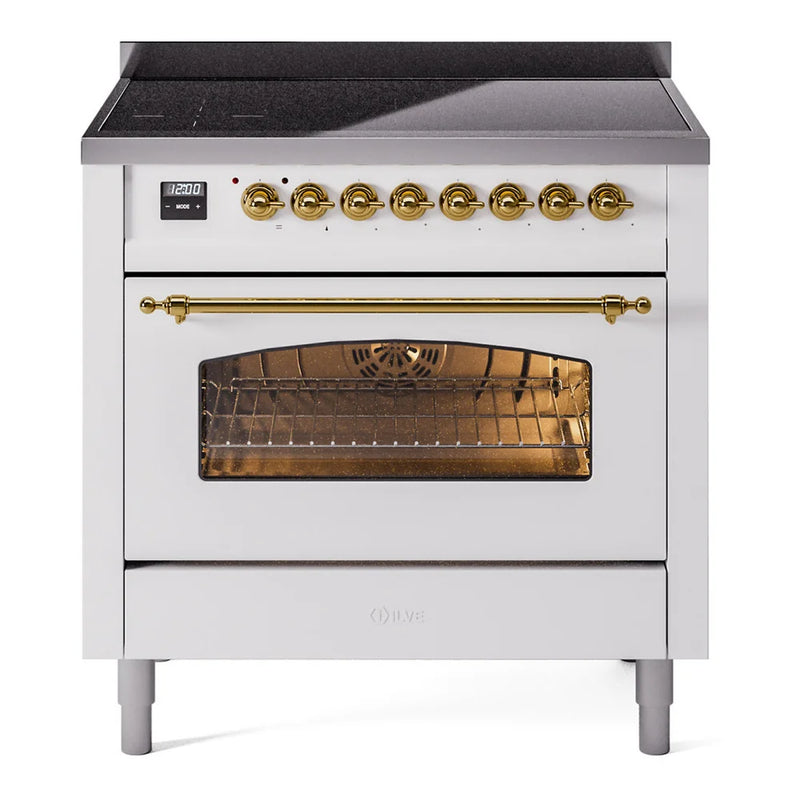 ILVE Nostalgie II 36" Induction Freestanding Range in White with Brass Trim, UPI366NMPWHG