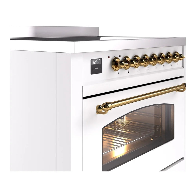 ILVE Nostalgie II 36" Induction Freestanding Range in White with Brass Trim, UPI366NMPWHG