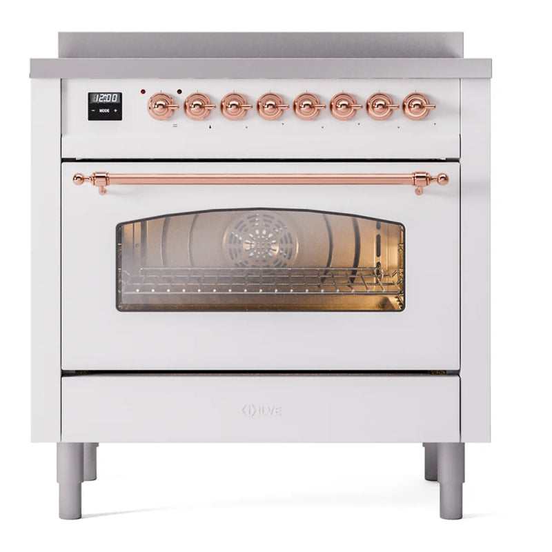 ILVE Nostalgie II 36" Induction Freestanding Range in White with Copper Trim, UPI366NMPWHP