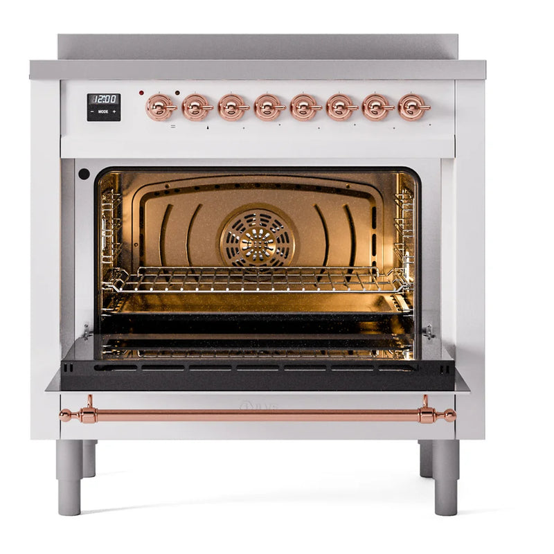 ILVE Nostalgie II 36" Induction Freestanding Range in White with Copper Trim, UPI366NMPWHP