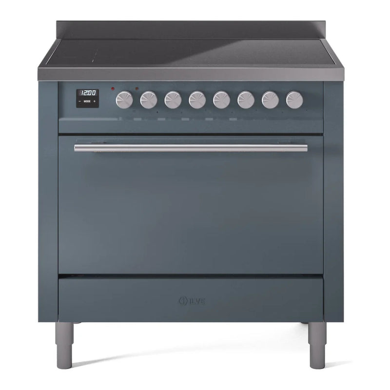 ILVE Professional Plus II 36" Induction Freestanding Range in Blue Grey with Stainless Steel Trim, UPI366QMPBG