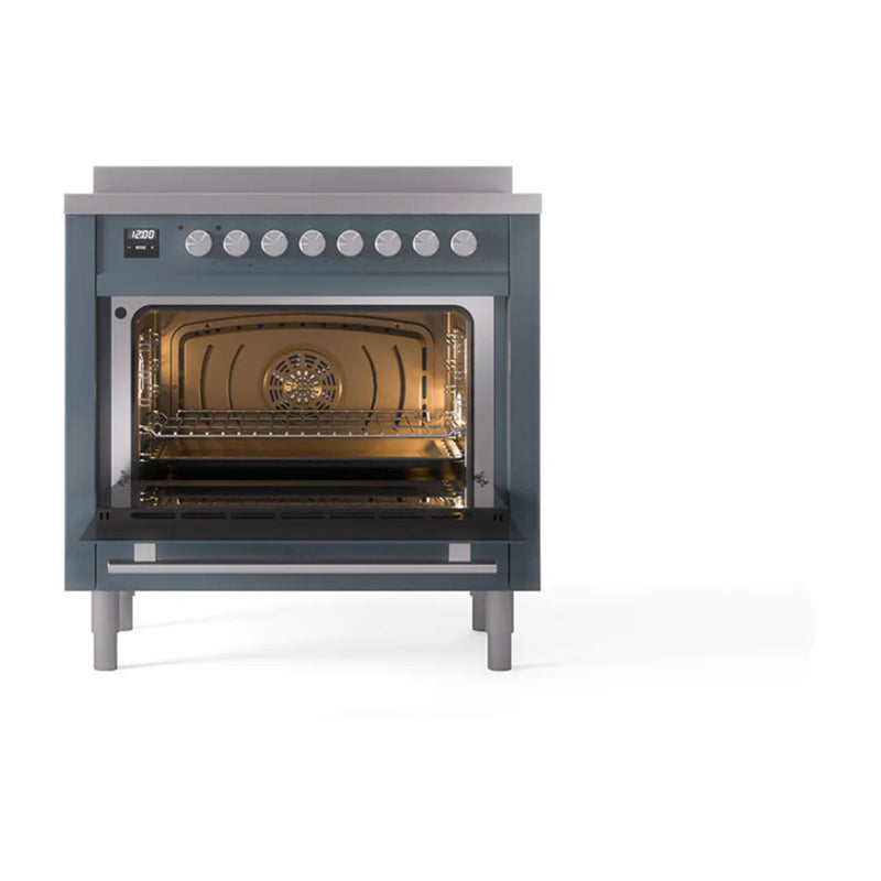 ILVE Professional Plus II 36" Induction Freestanding Range in Blue Grey with Stainless Steel Trim, UPI366QMPBG
