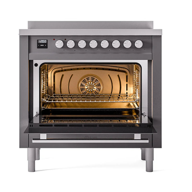 ILVE Professional Plus II 36" Induction Freestanding Range in Graphite Matte with Stainless Steel Trim, UPI366QMPMG