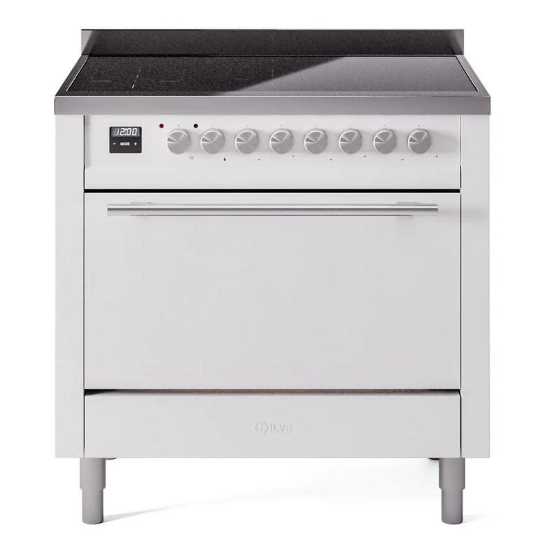 ILVE Professional Plus II 36" Induction Freestanding Range in White with Stainless Steel Trim, UPI366QMPWH