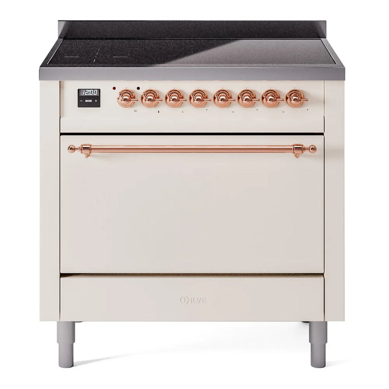 ILVE Nostalgie II 36" Induction Freestanding Range in Antique White with Copper Trim, UPI366QNMPAWP