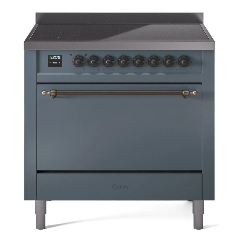 ILVE Nostalgie II 36" Induction Freestanding Range in Blue Grey with Burnished Trim, UPI366QNMPBGB