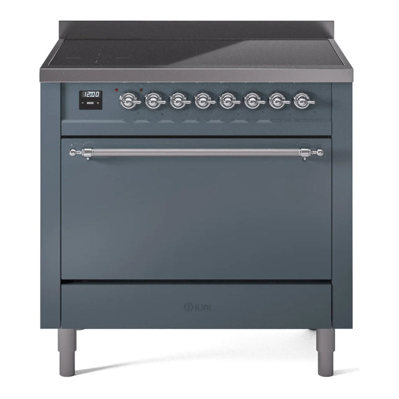 ILVE Nostalgie II 36" Induction Freestanding Range in Blue Grey with Chrome Trim, UPI366QNMPBGC