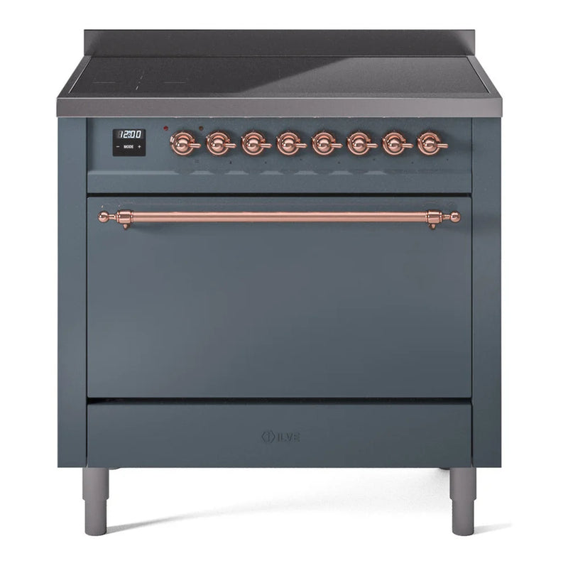 ILVE Nostalgie II 36" Induction Freestanding Range in Blue Grey with Copper Trim, UPI366QNMPBGP