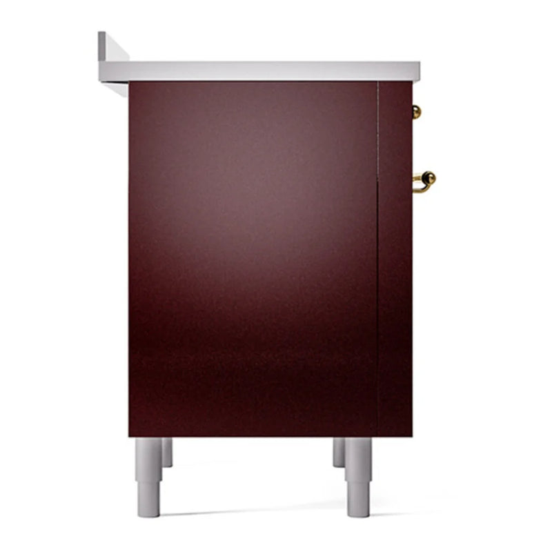 ILVE Nostalgie II 36" Induction Freestanding Range in Burgundy with Brass Trim, UPI366QNMPBUG