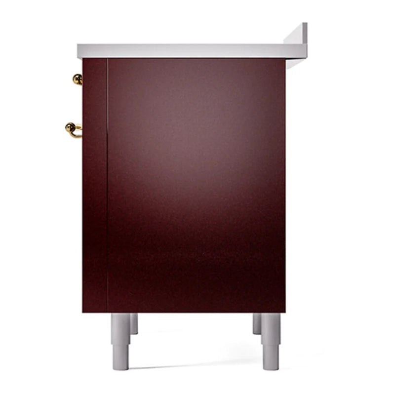 ILVE Nostalgie II 36" Induction Freestanding Range in Burgundy with Brass Trim, UPI366QNMPBUG