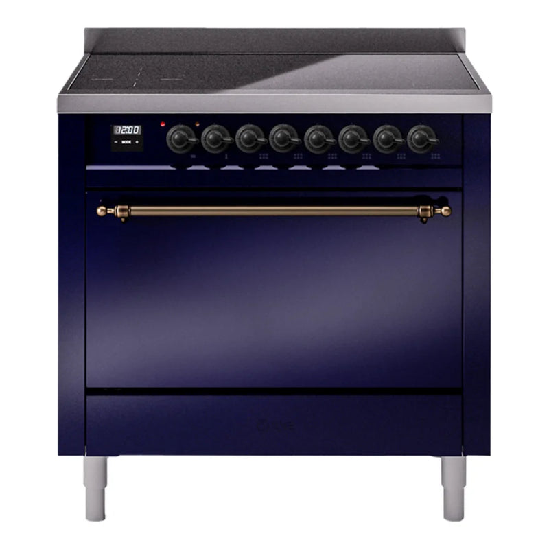ILVE Nostalgie II 36" Induction Freestanding Range in Midnight Blue with Burnished Trim, UPI366QNMPMBB