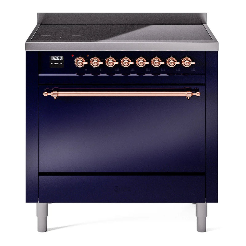 ILVE Nostalgie II 36" Induction Freestanding Range in Midnight Blue with Copper Trim, UPI366QNMPMBP