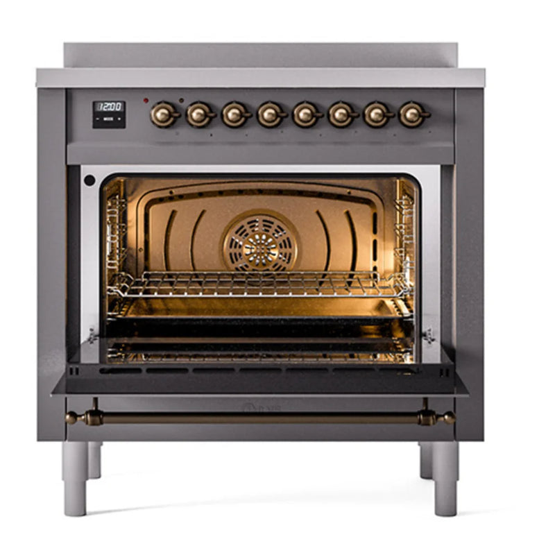 ILVE Nostalgie II 36" Induction Freestanding Range in Graphite Matte with Burnished Trim, UPI366QNMPMGB