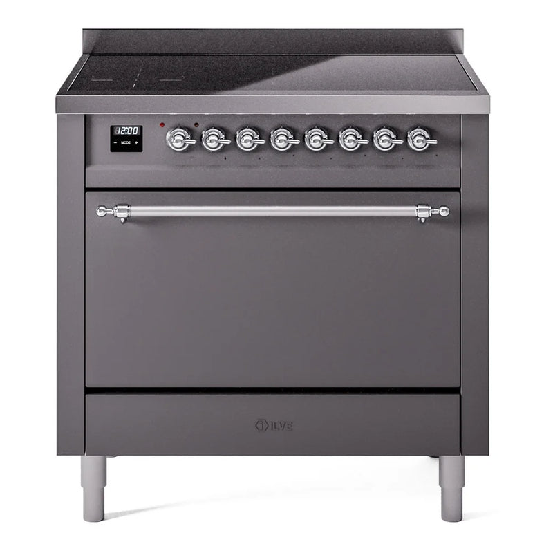 ILVE Nostalgie II 36" Induction Freestanding Range in Graphite Matte with Chrome Trim, UPI366QNMPMGC