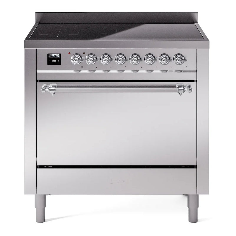 ILVE Nostalgie II 36" Induction Freestanding Range in Stainless Steel with Chrome Trim, UPI366QNMPSSC