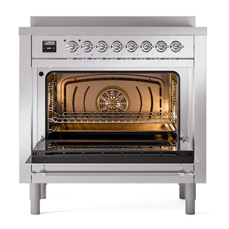 ILVE Nostalgie II 36" Induction Freestanding Range in Stainless Steel with Chrome Trim, UPI366QNMPSSC