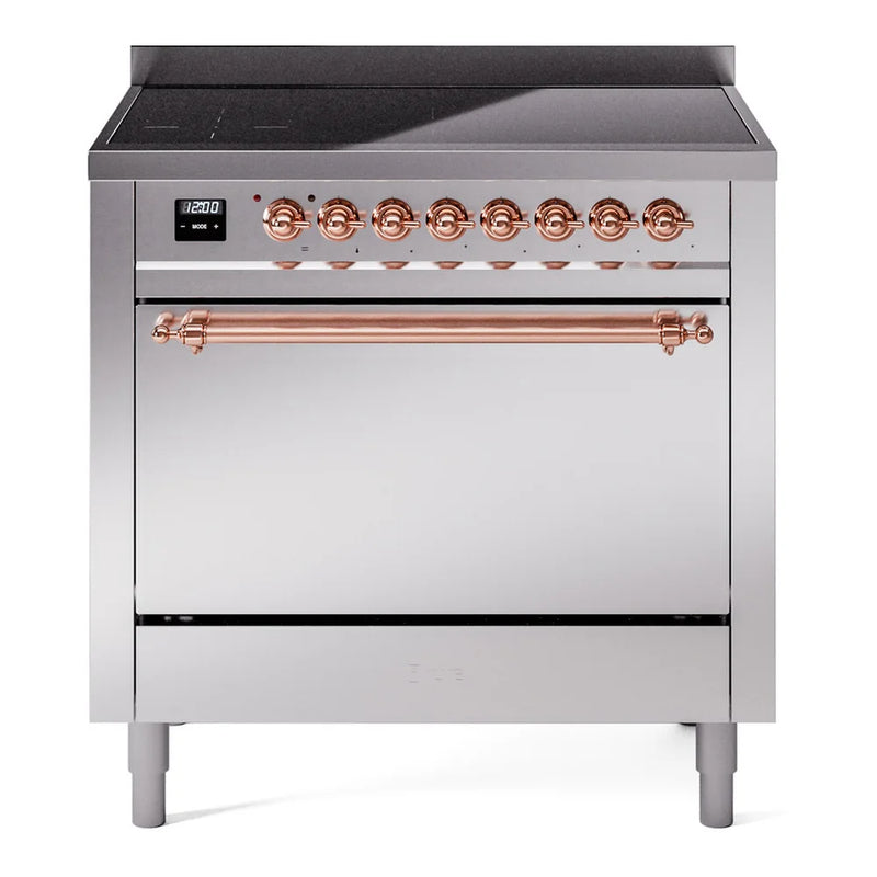 ILVE Nostalgie II 36" Induction Freestanding Range in Stainless Steel with Copper Trim, UPI366QNMPSSP