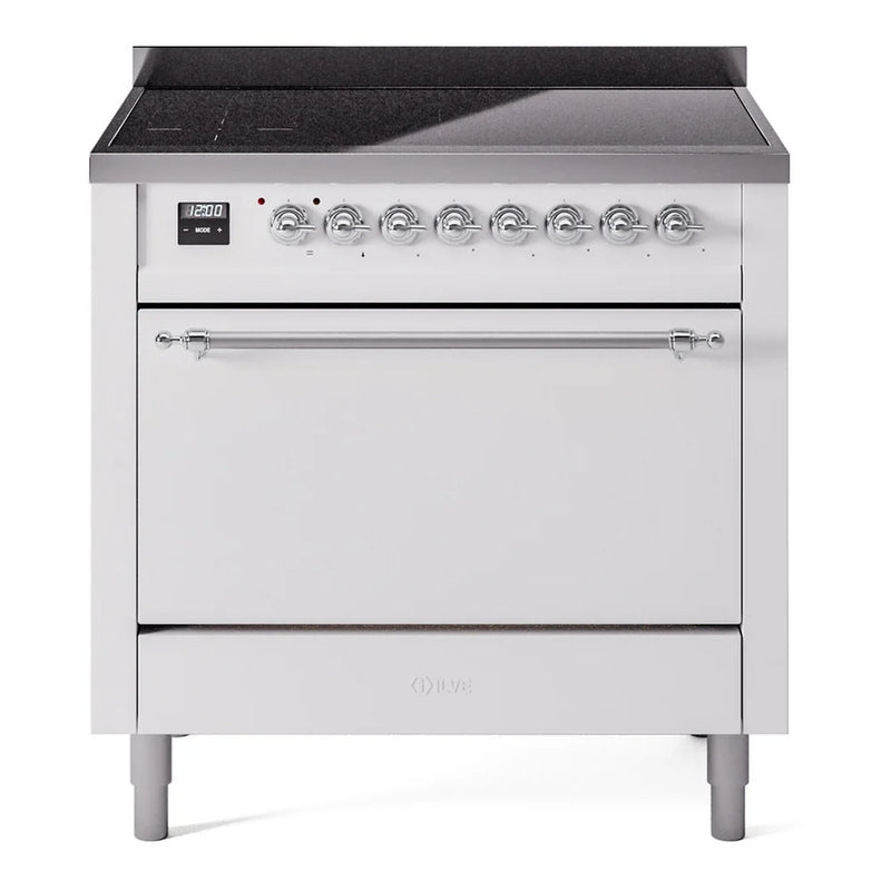 ILVE Nostalgie II 36" Induction Freestanding Range in White with Chrome Trim, UPI366QNMPWHC