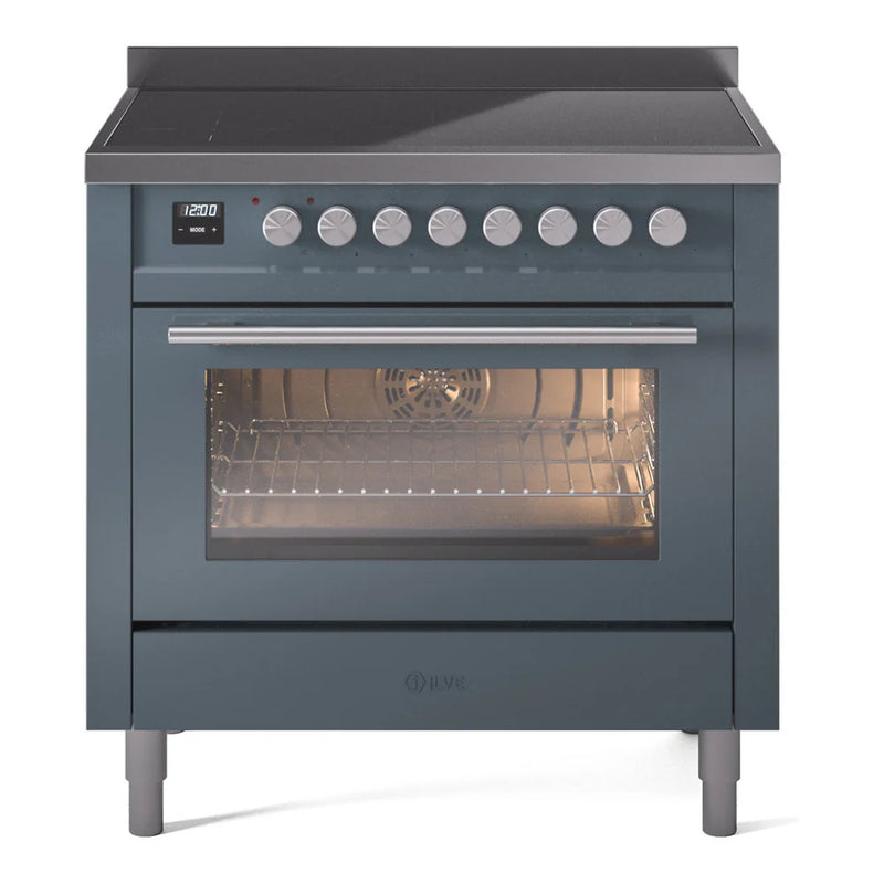 ILVE Professional Plus II 36" Induction Freestanding Range in Blue Grey with Stainless Steel Trim, UPI366WMPBG