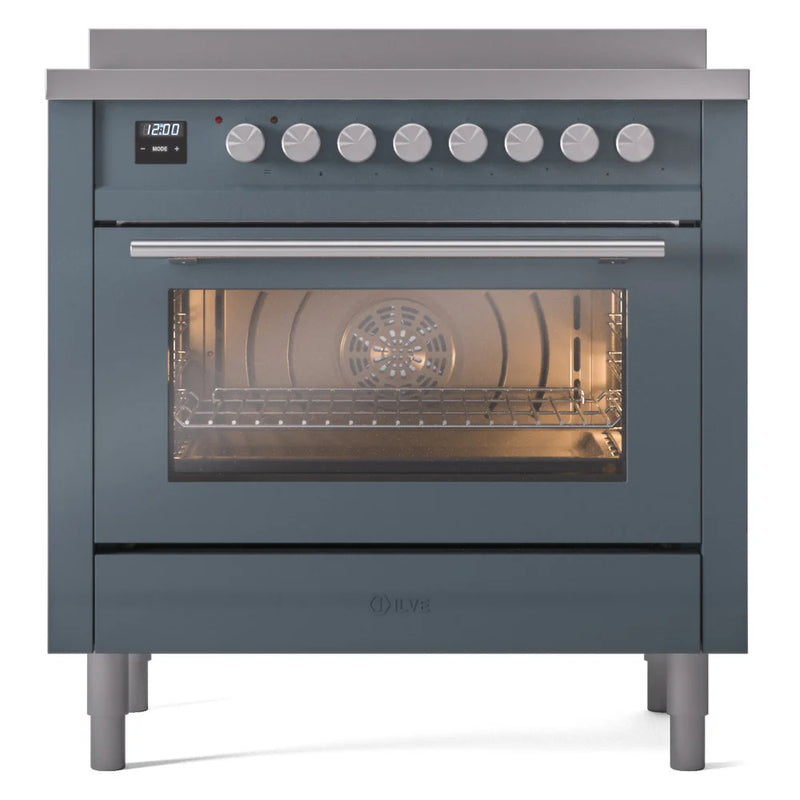 ILVE Professional Plus II 36" Induction Freestanding Range in Blue Grey with Stainless Steel Trim, UPI366WMPBG