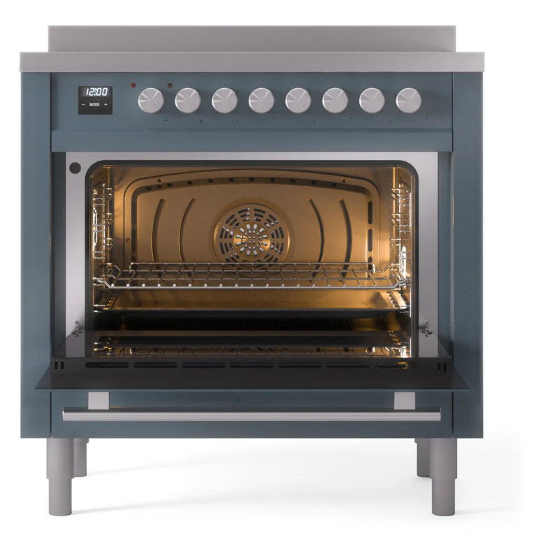 ILVE Professional Plus II 36" Induction Freestanding Range in Blue Grey with Stainless Steel Trim, UPI366WMPBG
