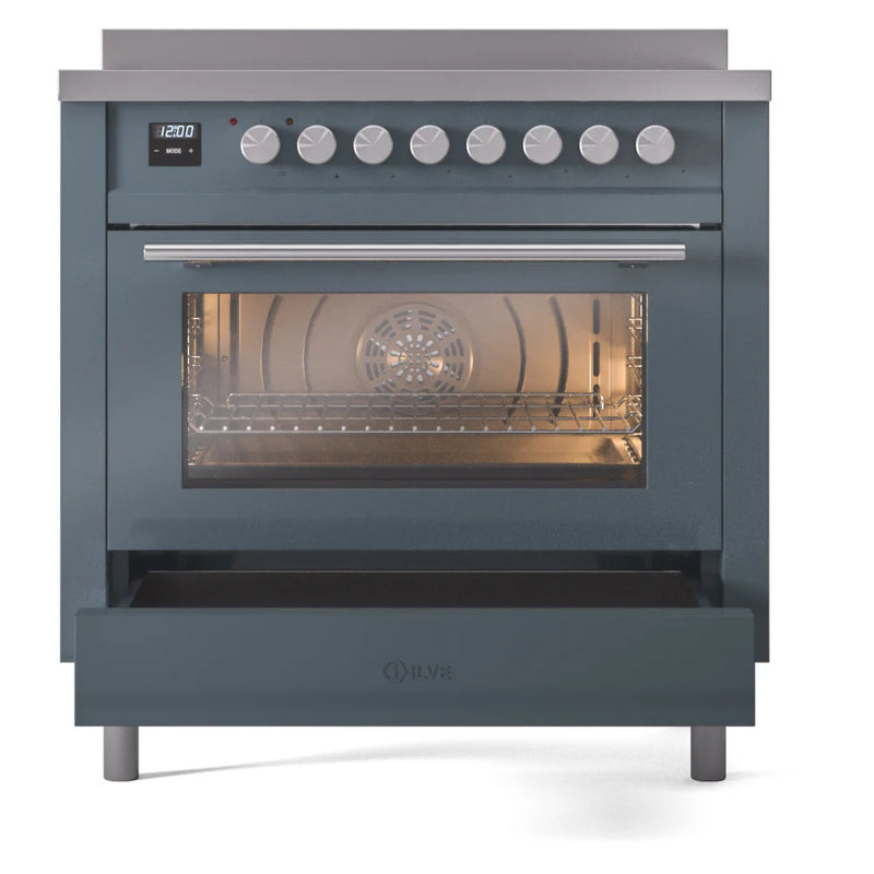 ILVE Professional Plus II 36" Induction Freestanding Range in Blue Grey with Stainless Steel Trim, UPI366WMPBG
