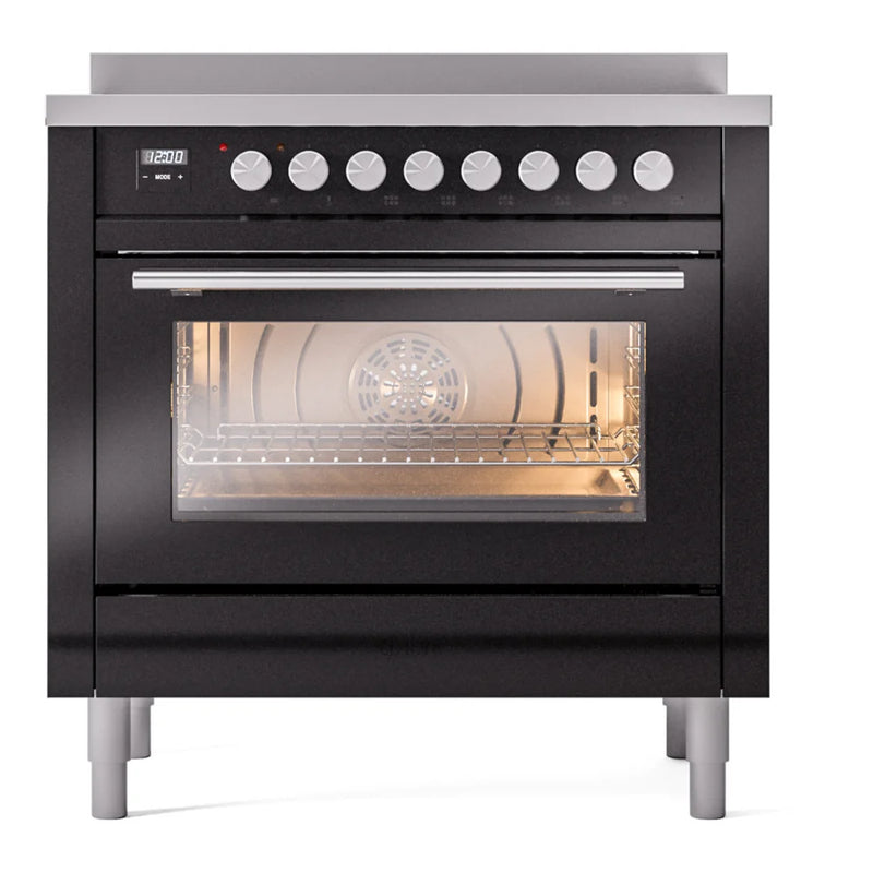 ILVE Professional Plus II 36" Induction Freestanding Range in Glossy Black with Stainless Steel Trim, UPI366WMPBK