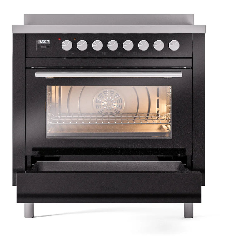 ILVE Professional Plus II 36" Induction Freestanding Range in Glossy Black with Stainless Steel Trim, UPI366WMPBK
