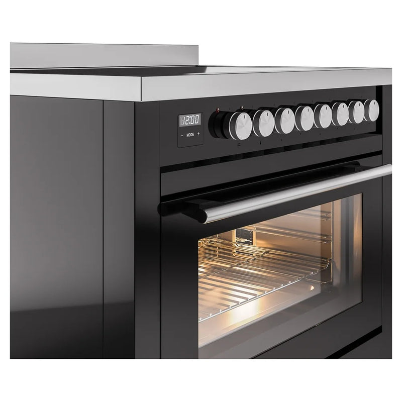 ILVE Professional Plus II 36" Induction Freestanding Range in Glossy Black with Stainless Steel Trim, UPI366WMPBK