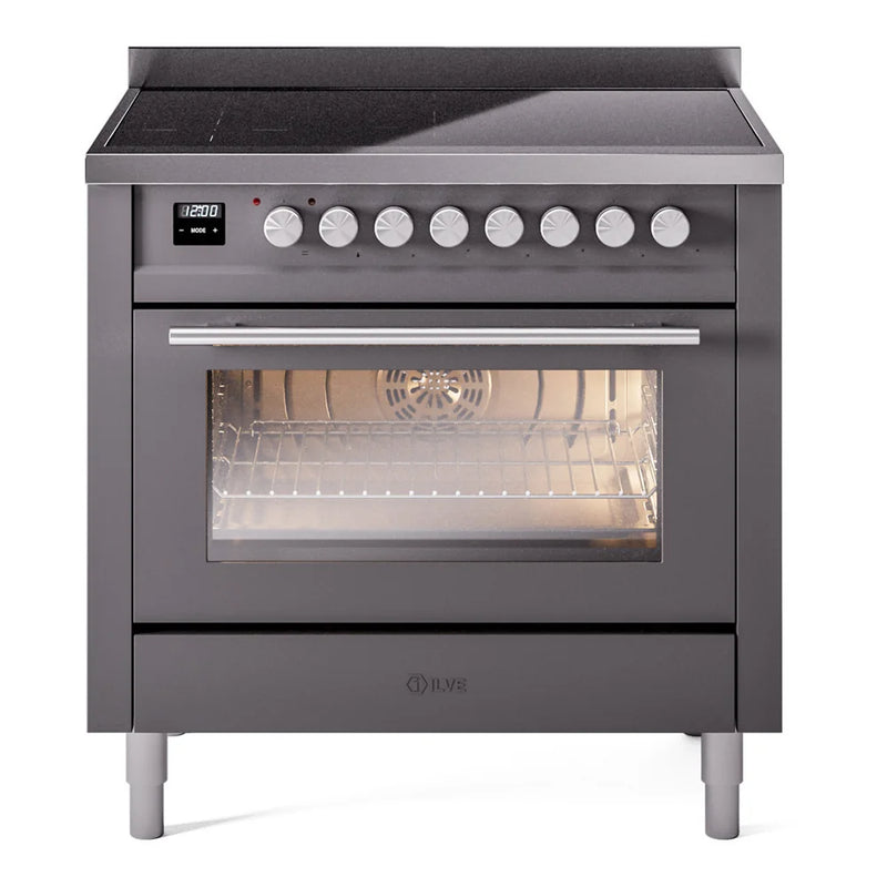 ILVE Professional Plus II 36" Induction Freestanding Range in Graphite Matte with Stainless Steel Trim, UPI366WMPMG