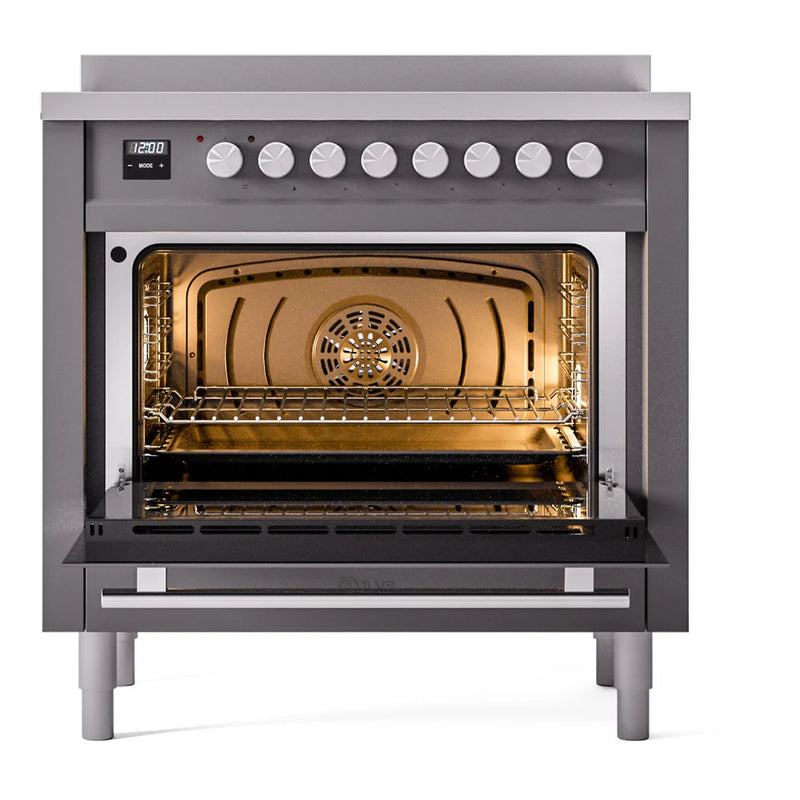 ILVE Professional Plus II 36" Induction Freestanding Range in Graphite Matte with Stainless Steel Trim, UPI366WMPMG
