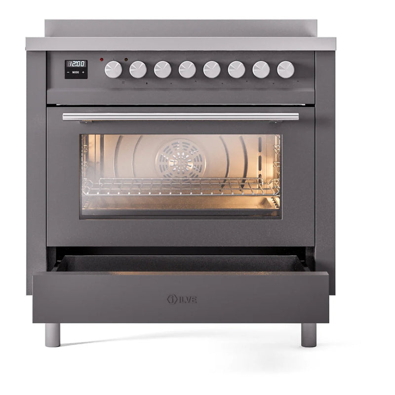 ILVE Professional Plus II 36" Induction Freestanding Range in Graphite Matte with Stainless Steel Trim, UPI366WMPMG