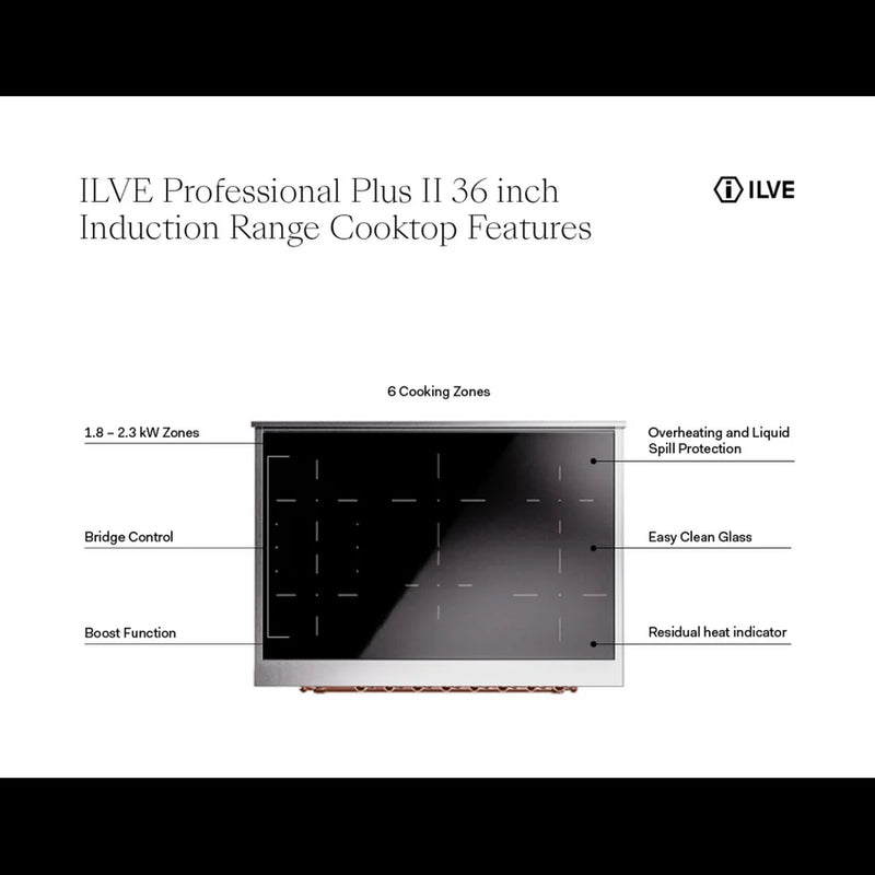 ILVE Professional Plus II 36" Induction Freestanding Range in Stainless Steel with Stainless Steel Trim, UPI366WMPSS