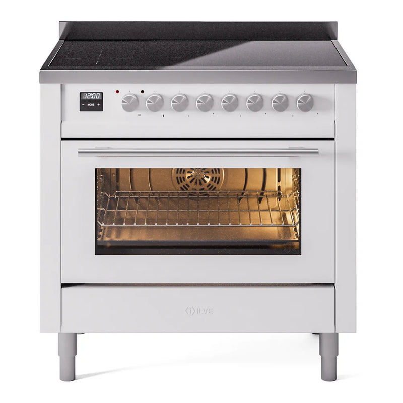ILVE Professional Plus II 36" Induction Freestanding Range in White with Stainless Steel Trim, UPI366WMPWH