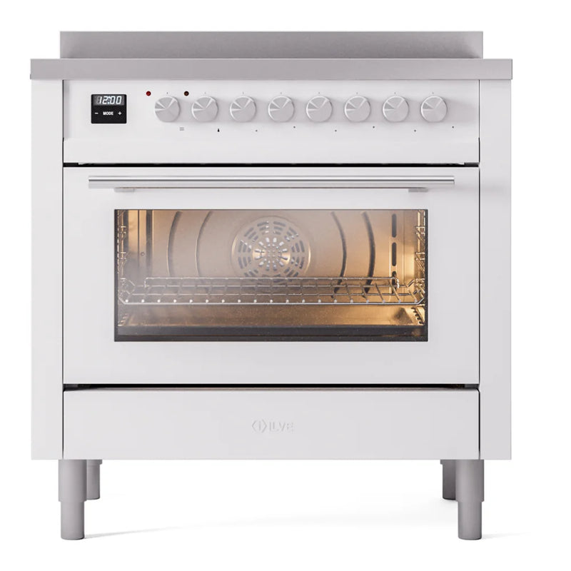 ILVE Professional Plus II 36" Induction Freestanding Range in White with Stainless Steel Trim, UPI366WMPWH