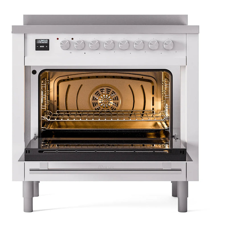 ILVE Professional Plus II 36" Induction Freestanding Range in White with Stainless Steel Trim, UPI366WMPWH