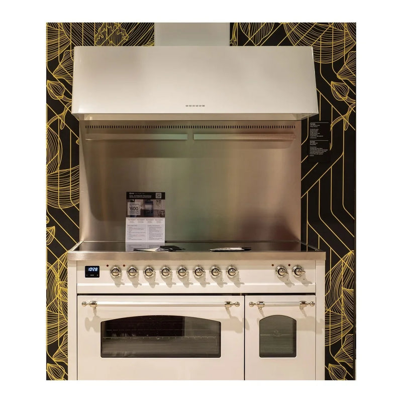 ILVE Nostalgie II 48" Induction Freestanding Range in Antique White with Chrome Trim, UPI486NMPAWC