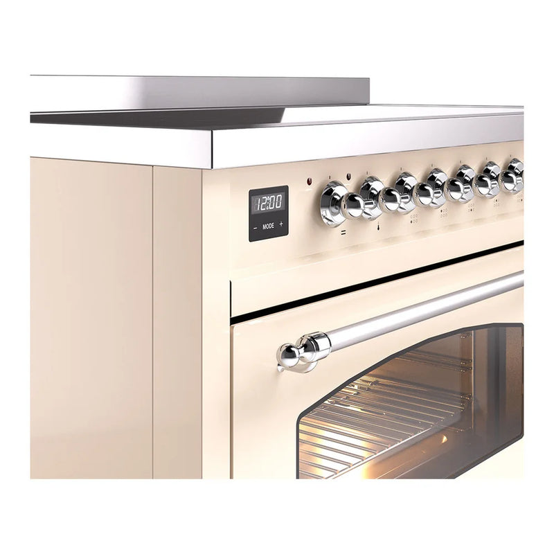 ILVE Nostalgie II 48" Induction Freestanding Range in Antique White with Chrome Trim, UPI486NMPAWC