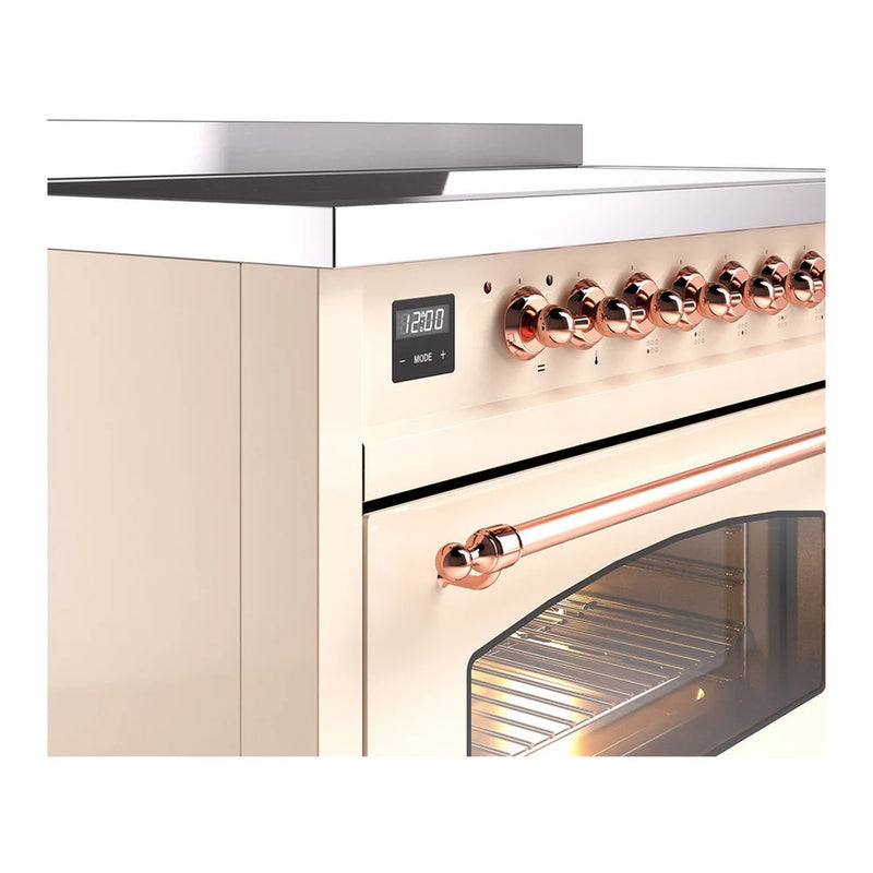 ILVE Nostalgie II 48" Induction Freestanding Range in Antique White with Copper Trim, UPI486NMPAWP